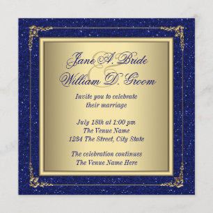 Invitation Mariage de bleu royal et d'or