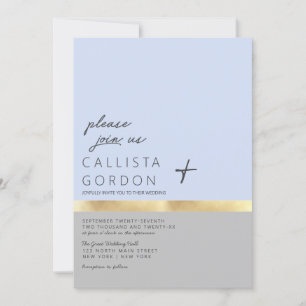 Invitation Mariage de bloc couleur or gris bleu minimaliste