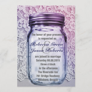 Invitation mariage de bocal en dentelle violet de maçon vinta