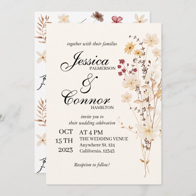 Invitation Mariage de boho Fleur sauvage coloré (Devant / Derrière)