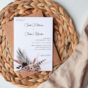 Invitation Mariage de Boho Floral Noir & Naturel