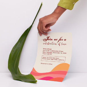 Invitation Mariage de Boho les années 70 rétro Wagues rose ja