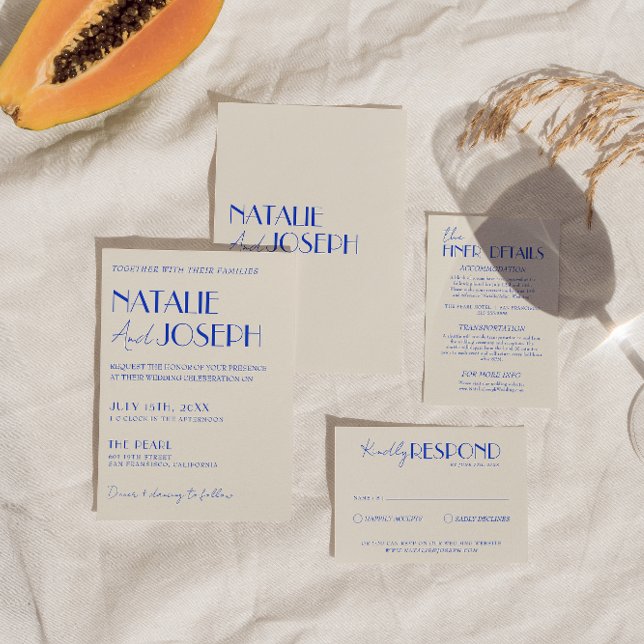 Invitation Mariage de Boho moderne bleu Whimsical français ré (Créateur téléchargé)