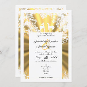 Invitation Mariage de bois coupé en faux papier or