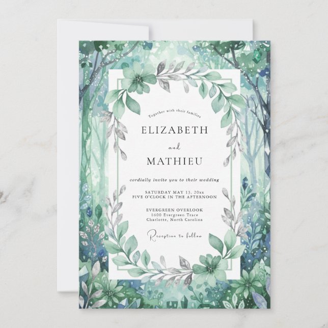 Invitation Mariage de bois de eucalyptus au feuillage sarcell (Devant)