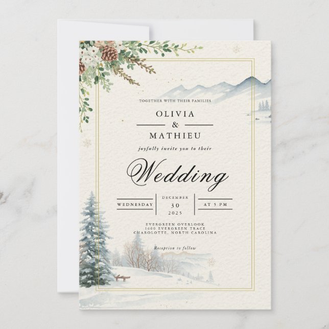 Invitation Mariage de bois d'hiver de pin givré (Devant)