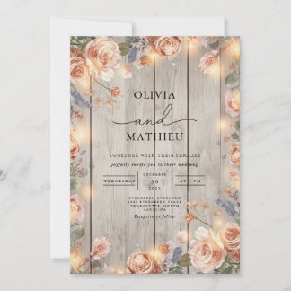 Invitation Mariage de bois rustique de couleur florale