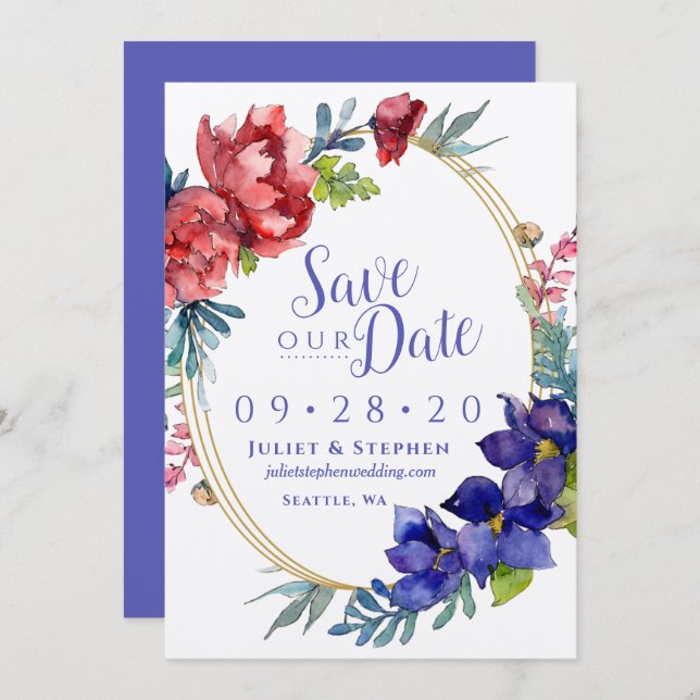 Invitation Mariage de bonheur aquarelle | Enregistrer notre d (Devant / Derrière)