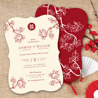 Invitation Mariage de bonheur double de fleurs de prunes/de p
