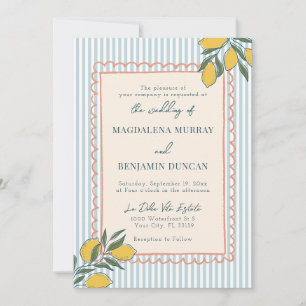 Invitation Mariage de bord de mer aux citrons italiens bleus