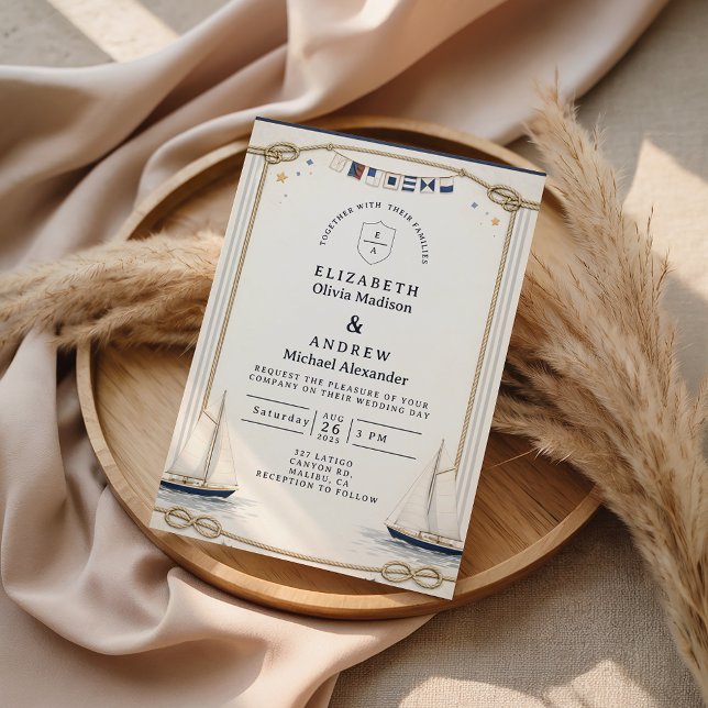 Invitation Mariage de bord de mer avec un voilier classique (Créateur téléchargé)