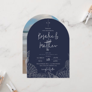 Invitation Mariage de bord de mer bleu marine moderne
