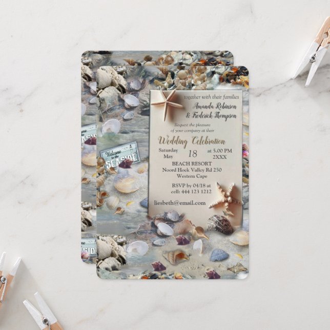 Invitation Mariage de bord de mer Célébrations sur la plage (Devant/Arrière en situation)
