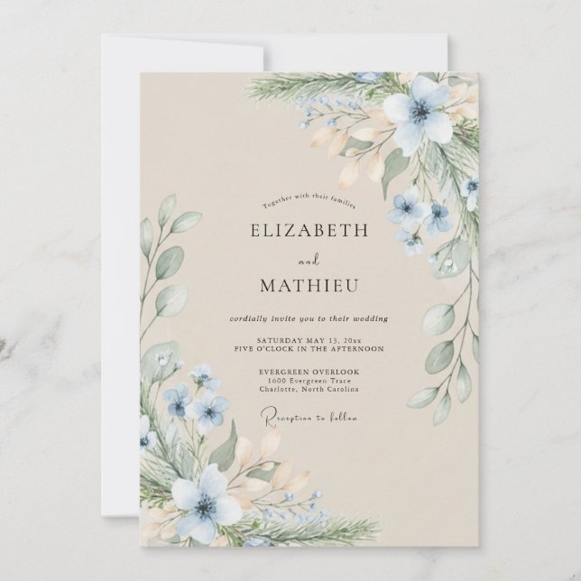 Invitation Mariage de bord de mer éthéré beige (Devant)