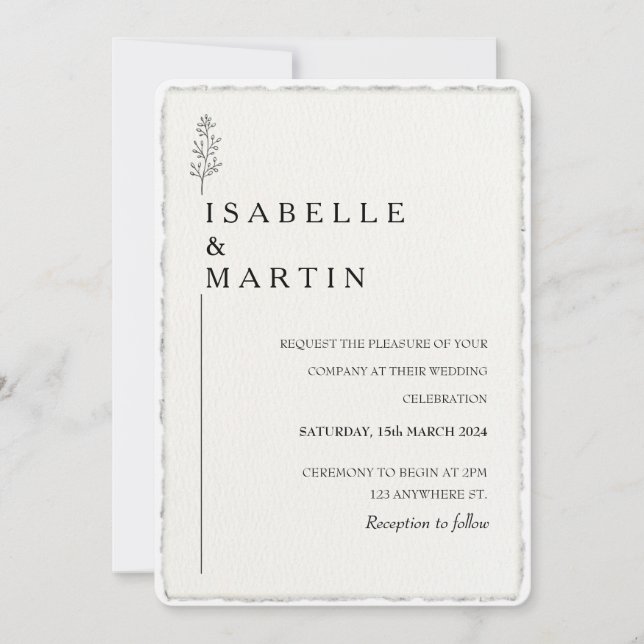 Invitation Mariage de bord déchiqueté à la main Faux (Devant)