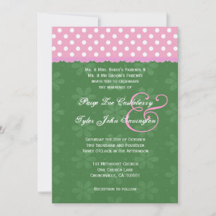 Invitation Mariage de bord vert et ruban rose Pois