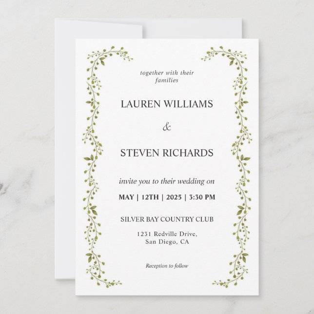 Invitation Mariage de bordure blanc personnalisé (Devant)
