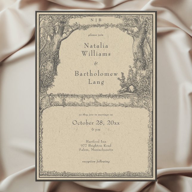 Invitation Mariage de bordure de forêt médiévale gothique vin (Créateur téléchargé)