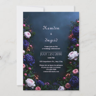 Invitation Mariage de bordure de pivoine indigo de minuit