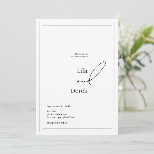 Invitation Mariage de bordure de script noir et blanc simple (Debout devant)