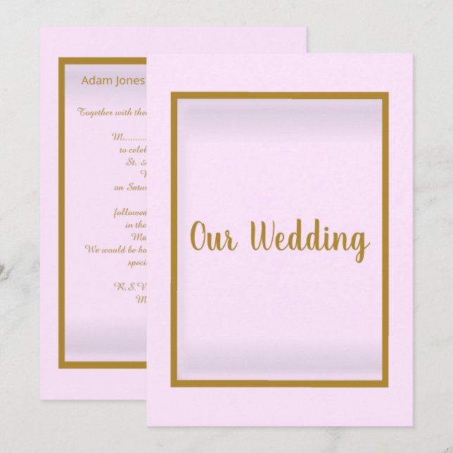 Invitation Mariage de bordure en or rose simple et élégant (Devant / Derrière)