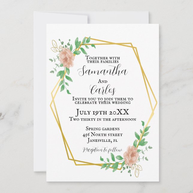 Invitation Mariage de bordure floral rose pâle (Devant)