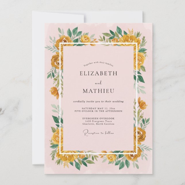 Invitation Mariage de bordure florale ambre (Devant)