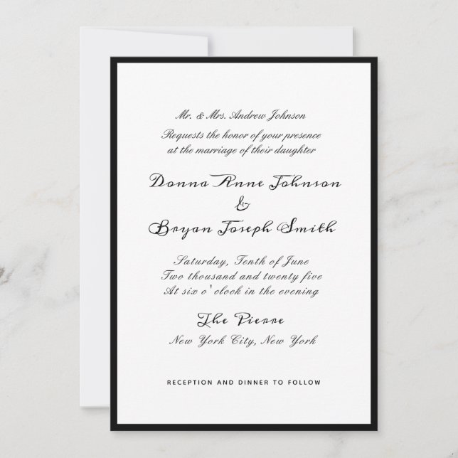 Invitation Mariage de bordure noire classique (Devant)