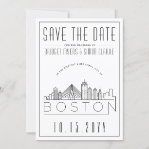 Invitation Mariage de Boston   Skyline stylisée Enregistrer l