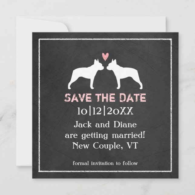 Invitation Mariage de Boston Terriers Enregistrez la Date (Devant)