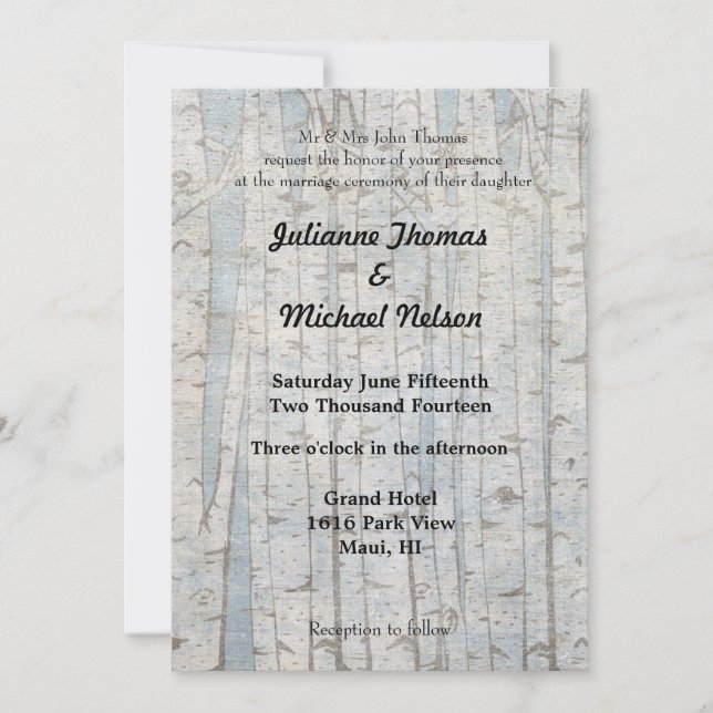 Invitation Mariage de bouleau blanc (Devant)
