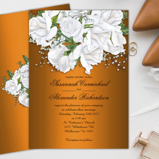 Invitation Mariage de bouquet en métal orange et rose blanche (Créateur téléchargé)