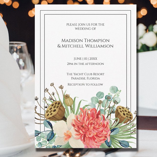 Invitation Mariage de bouquet Fleur sauvage Boho rose (Créateur téléchargé)