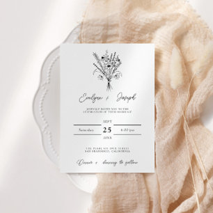 Invitation Mariage de bouquet fleur sauvage noir et blanc