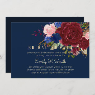Invitation Mariage de bouquet floral bleu Bourgogne