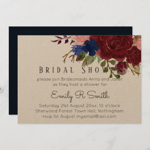 Invitation Mariage de bouquet floral bleu Bourgogne