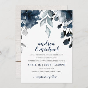 Invitation Mariage de bouquet floral bleu marine