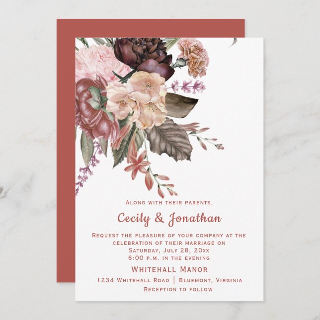 Invitation Mariage de bouquet floral d'automne | (Devant / Derrière)