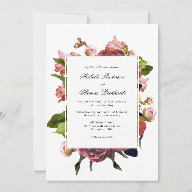 Invitation Mariage de bouquet rose (Devant)