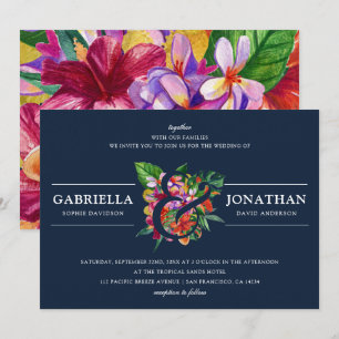 Invitation Mariage de bouquet tropical moderne de la Marine