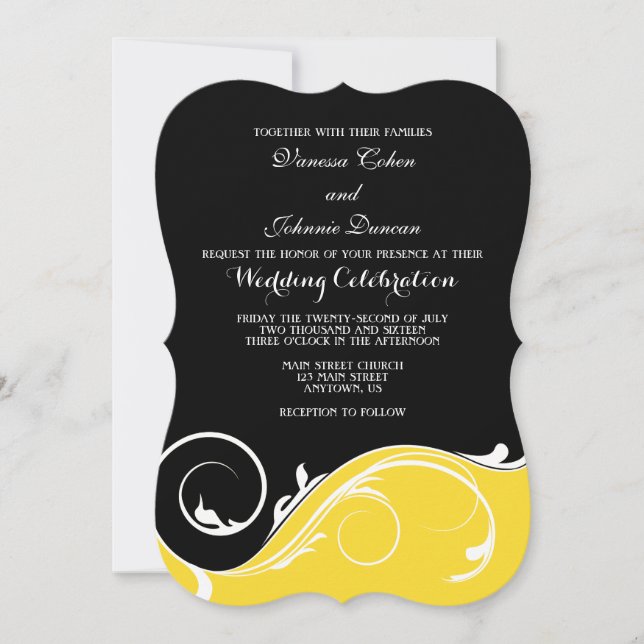 Invitation Mariage de bracelets noirs jaunes (Devant)
