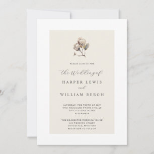 Invitation mariage de branche de coton minimaliste