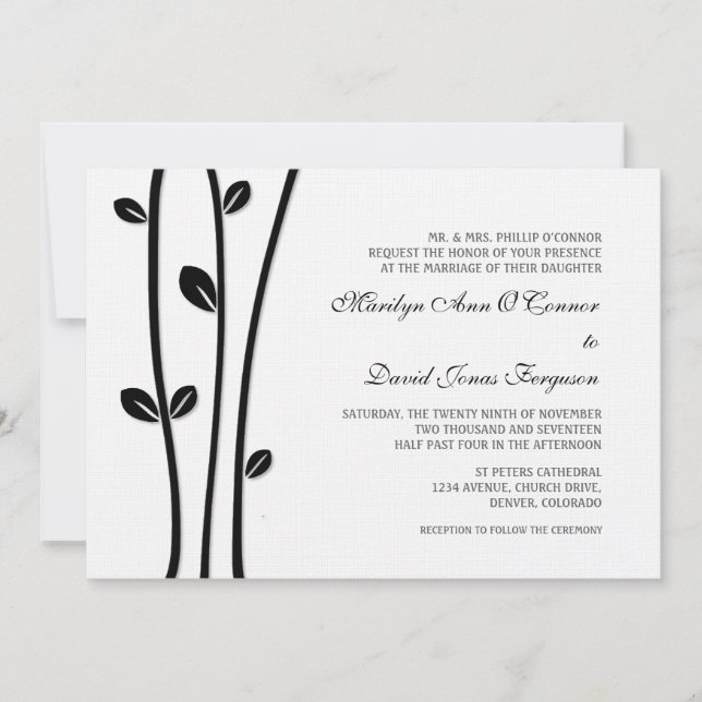 Invitation Mariage de branches noires en feuilles (Devant)