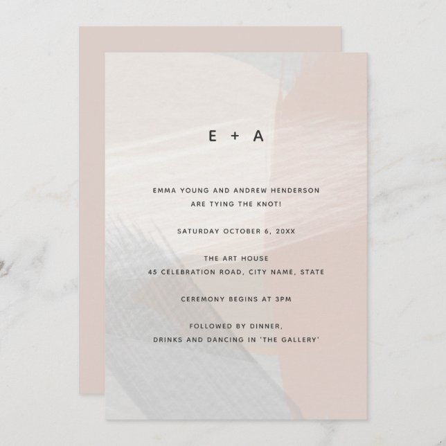 Invitation Mariage de brosse d'art Abstrait moderne (Devant / Derrière)