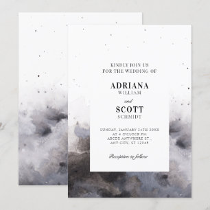 Invitation Mariage de brouillard gris noir Aquarelle