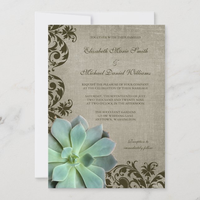 Invitation Mariage de Brown de succulents rustiques (Devant)