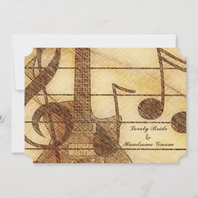 Invitation Mariage de brun de crème de musique de guitare (Devant)