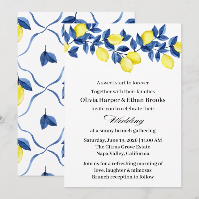 Invitation Mariage de brunch d'été au citron (Devant / Derrière)