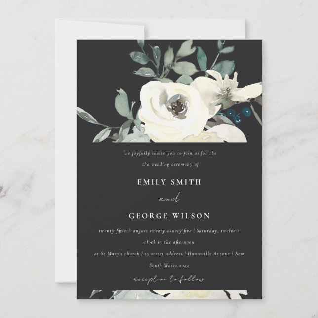 INVITATION MARIAGE DE BUNCH FLORAL FLORAL EN IVOIRE NOIR (Devant)