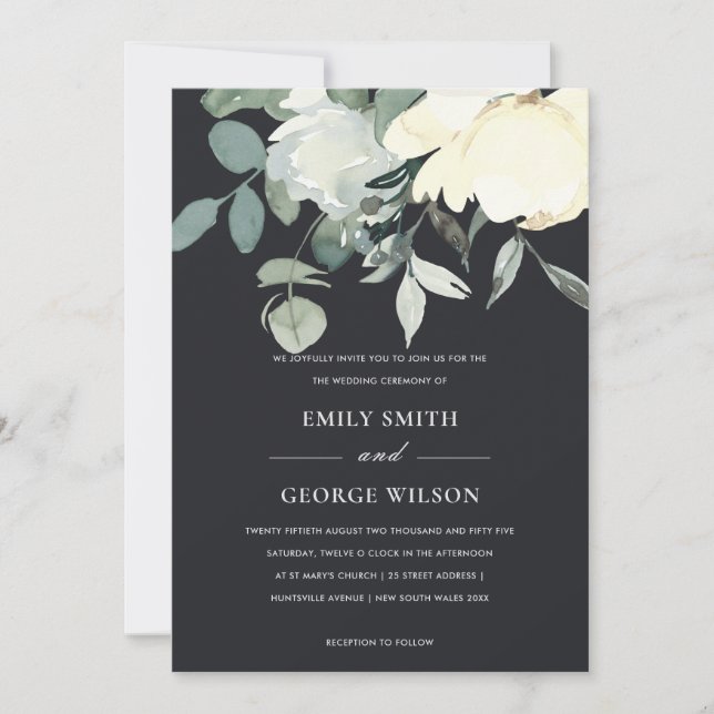 INVITATION MARIAGE DE BUNCH FLORAL FLORAL EN IVOIRE NOIR (Devant)